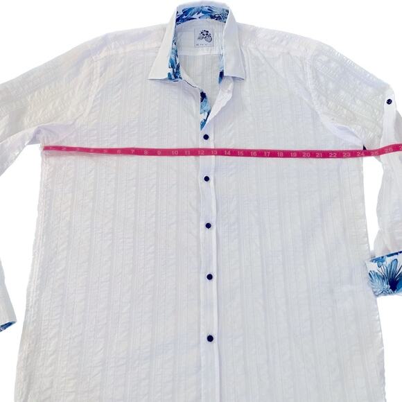 ENVY Womens Shirt Large White Blue Tropical Hawaiian Button-Front Resort Beach - Picture 8 of 10